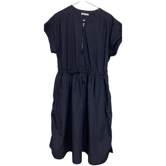Free Assembly Cotton Midi Dress Navy Blue Drawstring Waist Size Large - Picture 1 of 7